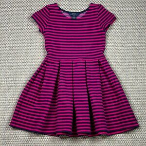 Polo Ralph Lauren Girls Fit & Flare Dress Striped Pink Navy Short Sleeve